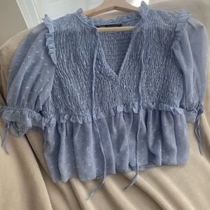 zara baby doll blue chiffon blouse